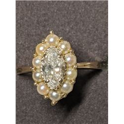 16) 10K YELLOW GOLD DIAMOND & PEARL RING SIZE