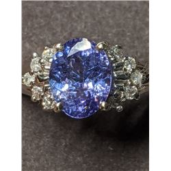 8) 14K WHITE GOLD TANZANITE & DIAMOND RING