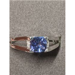 6) 14K WHITE GOLD TANZANITE & DIAMOND RING