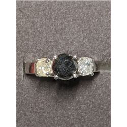 5) 14K WHITE GOLD BLACK DIAMOND RING SIZE 6