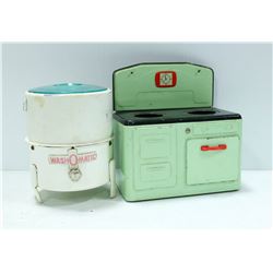 2  METAL TOYS INCLUDING WASHOMATIC WASHER STOVE