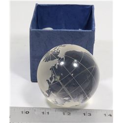 OLD GLASS CARVED WORLD GLOBE IN BOX