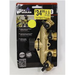 NEW RAY PADULA 4 WAY BRASS HOSE SPLITTER