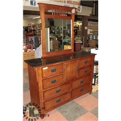 SOLID WOOD HIGH BOY DRESSER & MIRROR