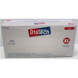 BOX OF 100 SIZE XLARGE DISTECH CLEAR VINYL MEDICAL