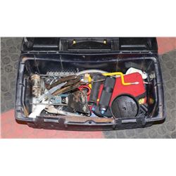 BLACK PLASTIC TOOLBOX WITH TOP STORAGE