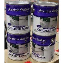 BOX OF FOUR 1 GAL CANS OF CONCRETE STAIN. GREY.
