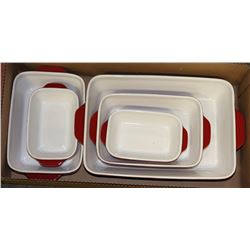 BOX W/5 RED KITCHENAID BAKING PANS -