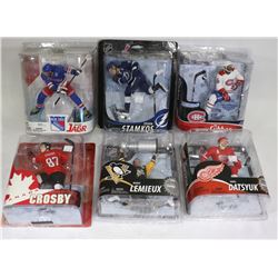 BOX OF 6 ASSORTED NHL FIGURES INCL MARIO LEMIEUX