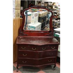 VINTAGE WOOD CARVED 4 DRAWER DRESSER WITH