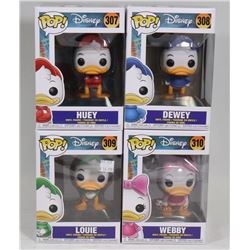 BOX OF 4 DISNEY FUNKO POPS INCL HUEY, DUEY,LOUIE