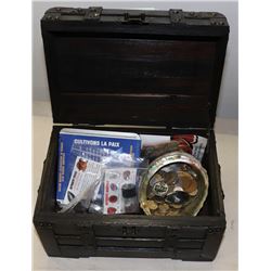 LARGE WOOD CHEST BOX W/SEMI-PRECIOUS