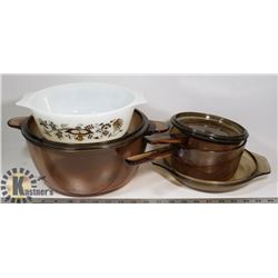 LOT OF VINTAGE CORELLE SEE THROUGH COOKWARE