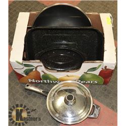 X-LARGE ROASTER, 10" STAINLESS FRY PAN & 14"