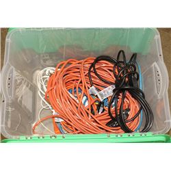 BIN W/ 8 EXTENSION CORDS - 10 FEET TO 50 FEET IN L