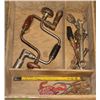 Image 1 : BOX W/ ANTIQUE TOOLS INCL.  HAND DRILLS, PIPE WREN