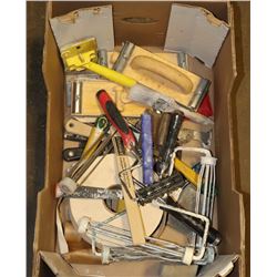 LARGE BOX W/ VARIOUS PAINTING TOOLS & SUPPLIES