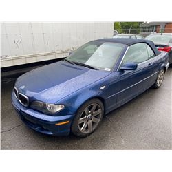 2004 BMW 325CI, 2DR CONVERTIBLE, BLUE, VIN # WBABW33444PL24036