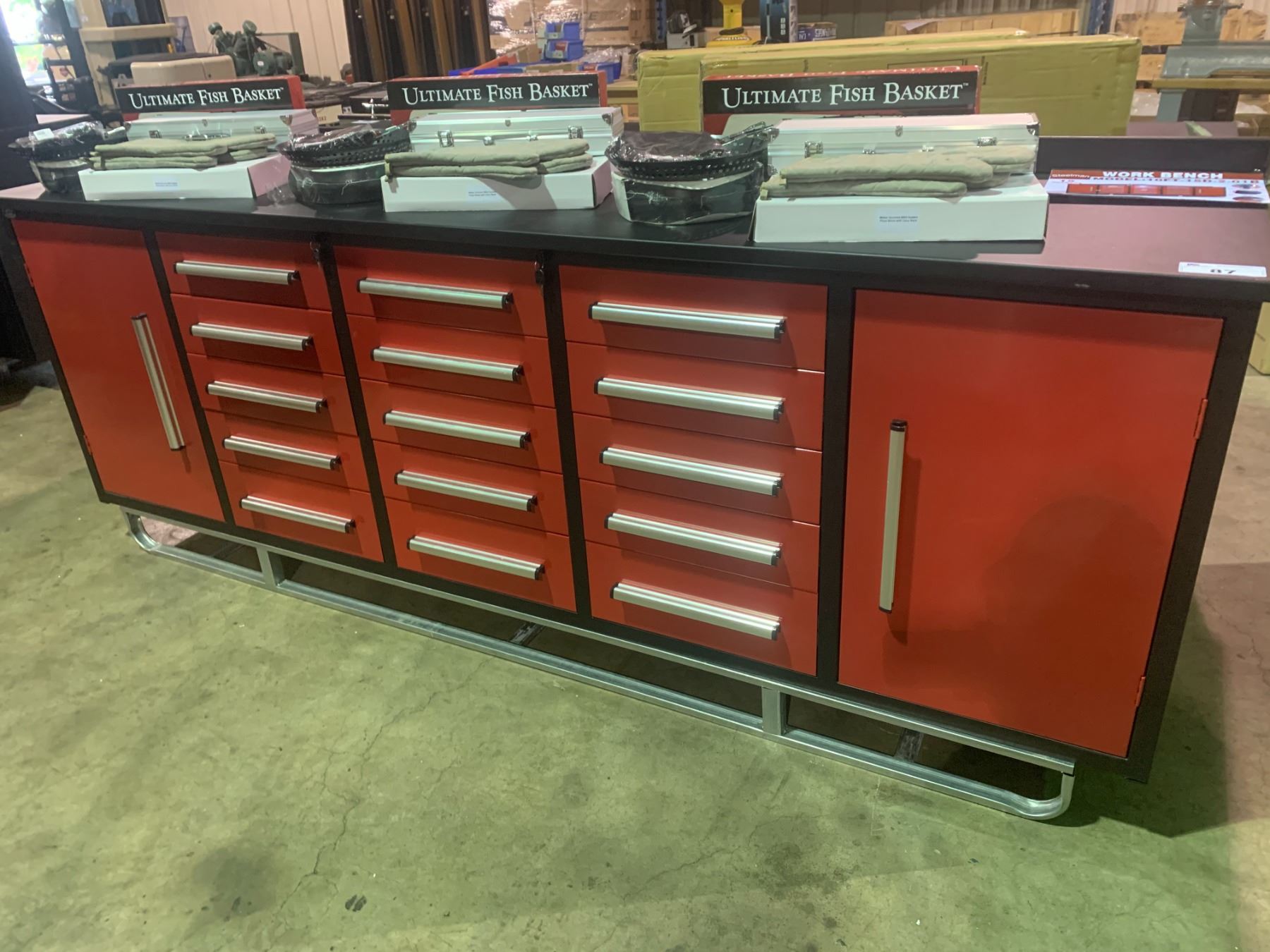 2020 RED STEELMAN 10 FT WORK BENCH WITH 15 DRAWERS & 2 CABINETS. 112*26 ...