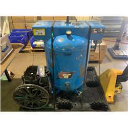 BLUE VERTICAL INDUSTRIAL AIR COMPRESSOR TANK WITH COMPRESSOR HEAD