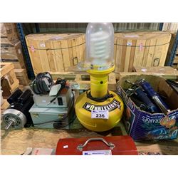 BOX OF GREASE GUNS, WOBBLELIGHT JUNIOR, WEG ELECTRIC MOTOR, INPUT CONTROL & SHUTOFFS