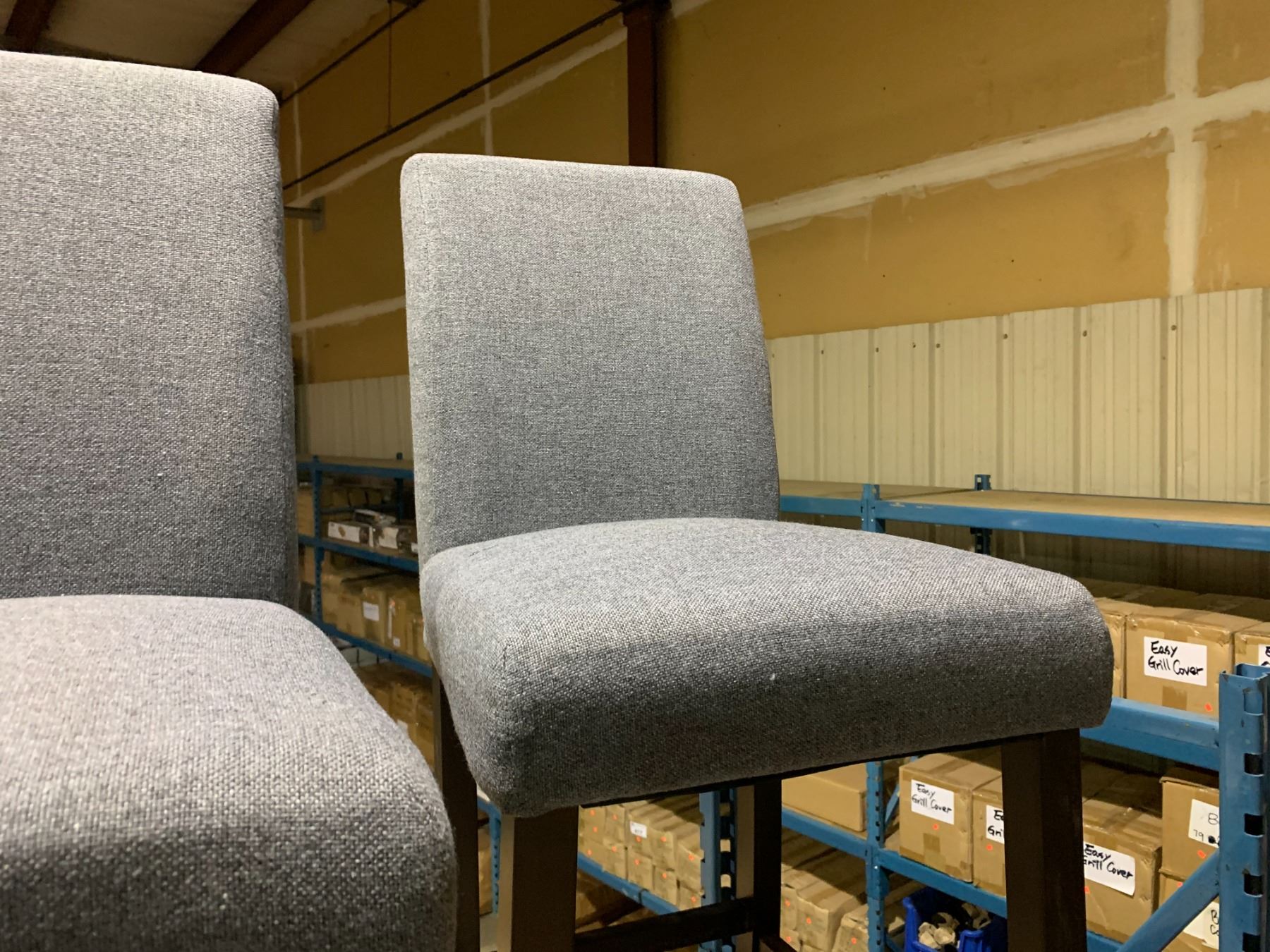 PAIR OF GREY PADDED HIGH BACK BAR STOOLS - Able Auctions