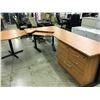 Image 1 : LIGHT CHERRY 8' X 7.5' ELECTRIC ADJUSTABLE HEIGHT EXECUTIVE DESK WITH 4 DRAWER MULTI-FILE