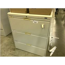 GREY 3 DRAWER LATERAL FILE CABINET