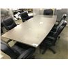 Image 1 : ASH GREY 8' X 4' BOAT SHAPE BOARDROOM TABLE WITH WIRE MANAGEMENT HARNESS