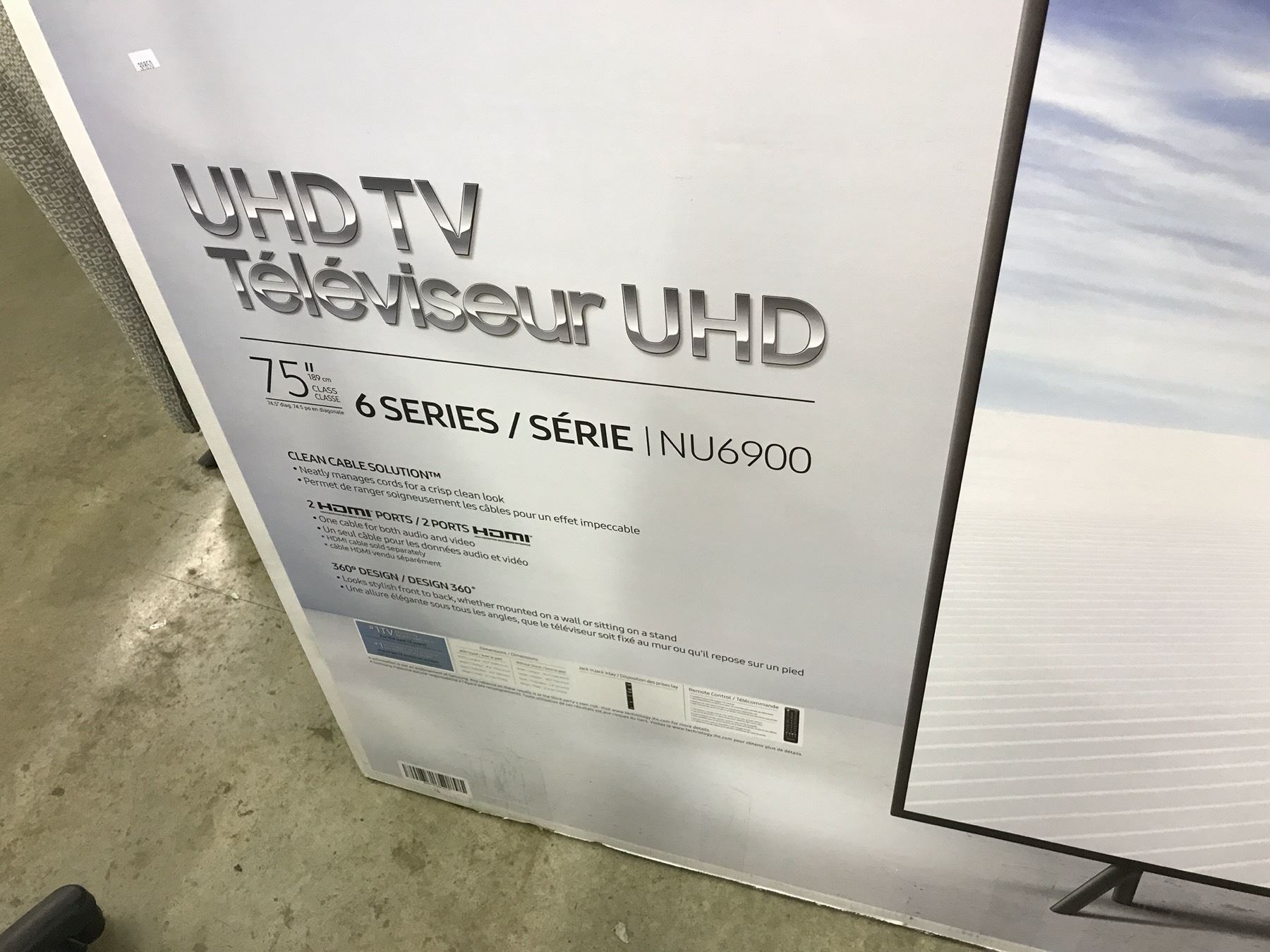 SAMSUNG 75" 6 SERIES UHD TV, MODEL NU6900, OPEN BOX, TESTED, WORKING