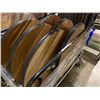 Image 2 : STACK OF 12 WOODEN 32" ROUND EVENT TABLES ON MOBILE TABLE CART