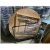 Image 3 : STACK OF 8 WOODEN 58" ROUND FOLDING EVENT TABLES ON MOBILE TABLE CART