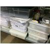 Image 1 : BINS OF ASSORTED LINENS, TAKEOUT CONTAINERS & UTENSILS