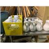 Image 2 : 2 BOXES OF WHITE DECORATIVE BIRD CAGES & 3 BINS OF WHITE CREAM JUGS & LIDS
