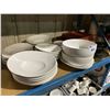 Image 1 : ASSORTED COMMERCIAL SERVING BOWL, PLATES, 4 BINS OF ASSORTED CUPS & GLASSWARE