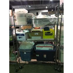 CONTENTS OF RACK INCLUDING ; OVEN MITTS, BAR TOOLS, VACUUM PARTS & PLASTIC WRAP (RACK