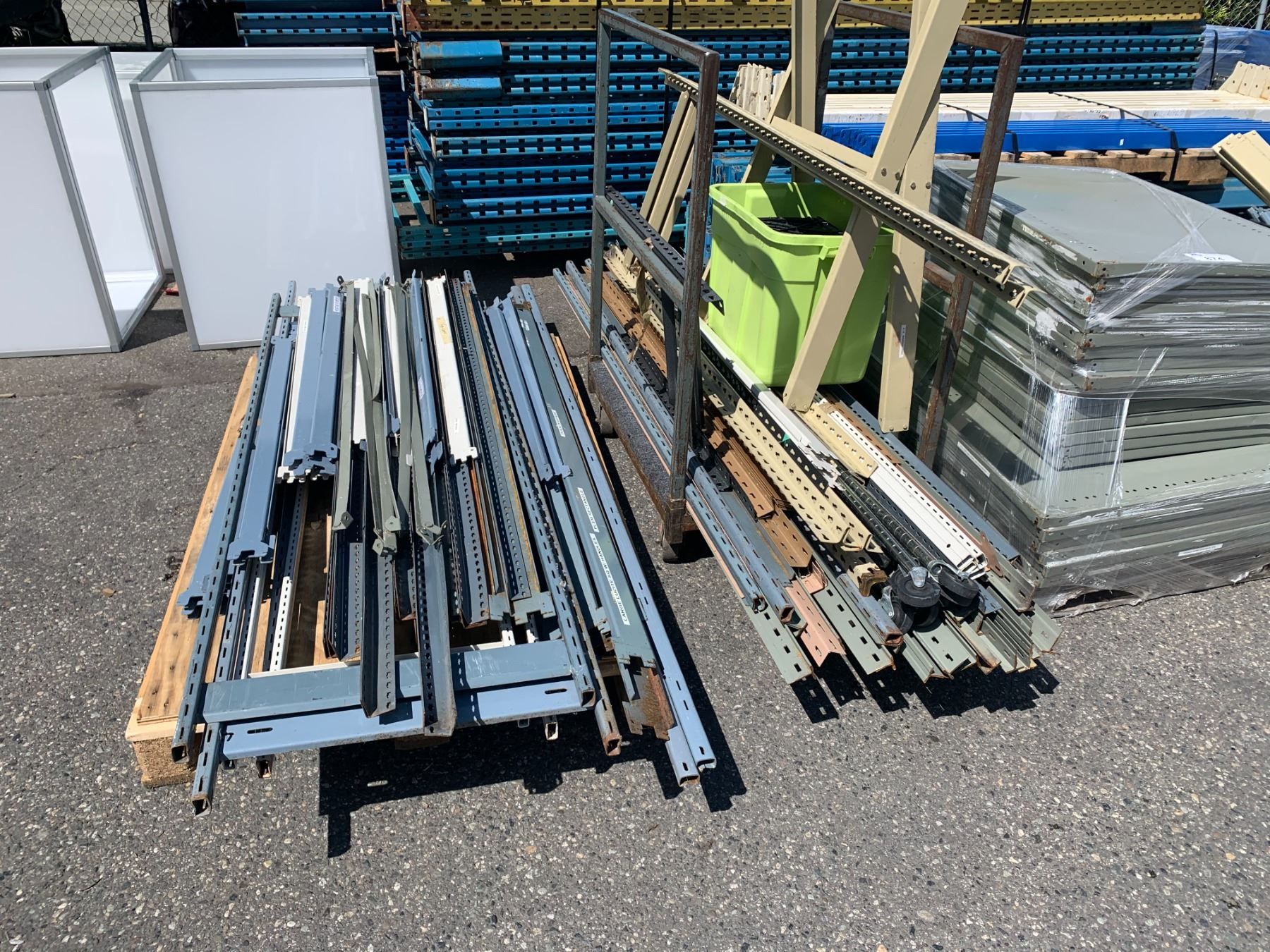 PALLET OF METAL BOLT TOGETHER RACKING SYSTEM (PANEL CART NOT INCLUDED)