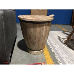 TEAK BONGO DRUM TABLE - (APPROX 21  DIAMETER X 24  H)
