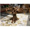 Image 2 : TEAK ROOT DINING TABLE (APPROX 32" H) WITH BEVELED GLASS TOP (APPROX 48" DIAMETER)
