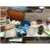 Image 1 : TABLE LOT OF ASSTD HOUSEHOLD ITEMS INCLUDING 2 X ALFRED MEAKIN COVERED BOWLS & PLATTER/MEXICAN WALL