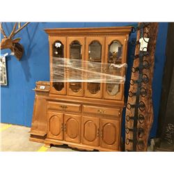 TWO PIECE CHINA CABINET. BEVELED GLASS DOORS. MADE IN CANADA