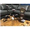 Image 1 : 2 PC SET OF METAL ORNAMENTS. GAS PUMP STYLE CLOCK 14'H, AND RETRO PEDAL BIKE 15.5'H.