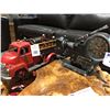 Image 1 : 2 PC SET OF METAL ORNAMENTS, DIRECTORS CAMERA STYLE CLOCK 10"HX11"W, FIRE TRUCK 15WX7"T.