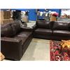 Image 1 : SIGNATURE DESIGN BY ASHLEY BROWN LEATHER SOFA (APPROX  82"L X 37.5W) & LOVESEAT ( APPROX 60"L X