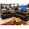Image 2 : SIGNATURE DESIGN BY ASHLEY BROWN LEATHER SOFA (APPROX  82"L X 37.5W) & LOVESEAT ( APPROX 60"L X