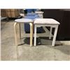 Image 1 : ROUND WOODEN STOOL APPROX 13" D X 18" & MICROFIBER CUSHIONED WOODEN BASE STOOL 13.5" X 16" X  18"