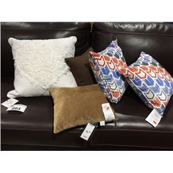 GROUP OF 5 THROW PILLOWS (2 X ARROW 16" X 16" -MSRP $49.99 EA) (GENNA JEAN FOR LIFE -BROWN 13" X