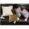 Image 1 : GROUP OF 5 THROW PILLOWS (2 X ARROW 16" X 16" -MSRP $49.99 EA) (GENNA JEAN FOR LIFE -BROWN 13" X