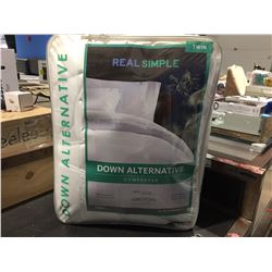 REAL SIMPLE DOWN ALTERNATIVE TWIN SIZE COMFORTER - 100% COTTON COVER/300 THREAD COUNT/SEWN THROUGH