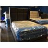 Image 1 : CONTEMPORARY/MODERN DARK GREY UPHOLSTERED QUEEN SIZE BEDFRAME (HEADBOARD/FOOTBOARD/RAILS & SLATS)